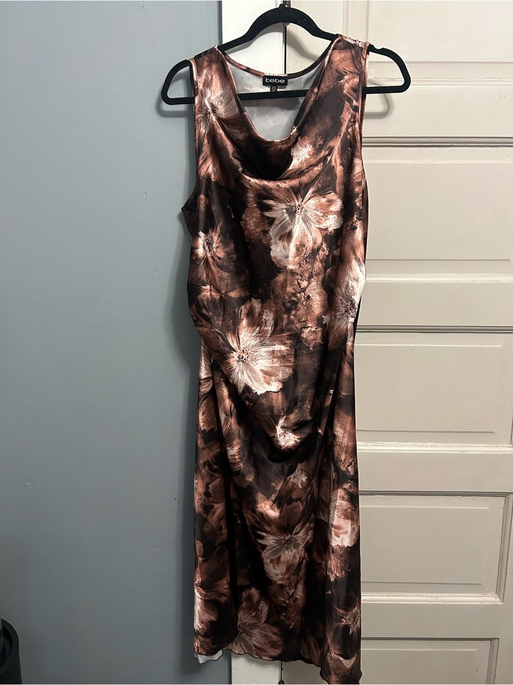 bebe Metallic Copper Floral Midi Slip Dress